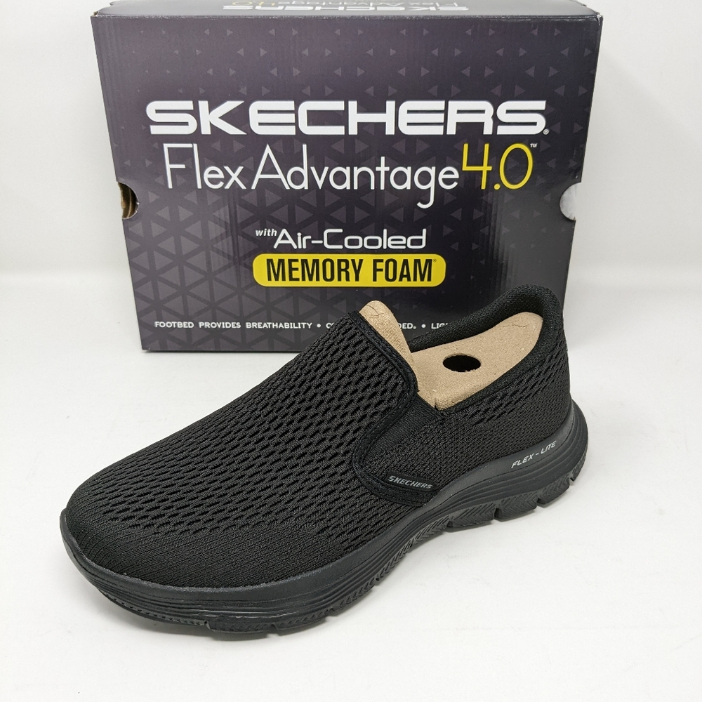 NIB. MENS SKECHERS FLEX ADVANTAGE 4.0- MATTUS. 232239/BBK. MEDIUM. SLIP-ON